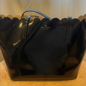 Kate Spade Glossy Black Scalloped Tote